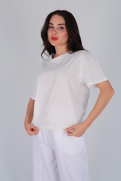 FACETTE Tricou alb de bază cu mânecă scurtă pentru femei