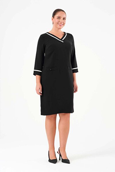 Gemko Rib Detailed Dress with Collar and Sleeves - Black