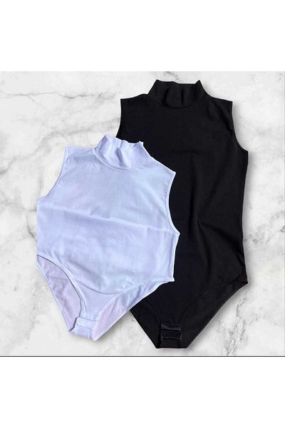 TRİYA FASHİON White and Black 2-Piece Lycra Viscose Badi-Atlet - Zero Sleeve (Sleeveless)