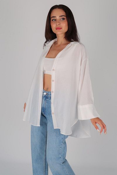 FACETTE Cămașă albă oversize pentru femei