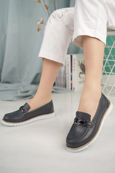 innsteal Women'S, Genuine Leather, Loafer Model, Buckle Detailed, Shoes