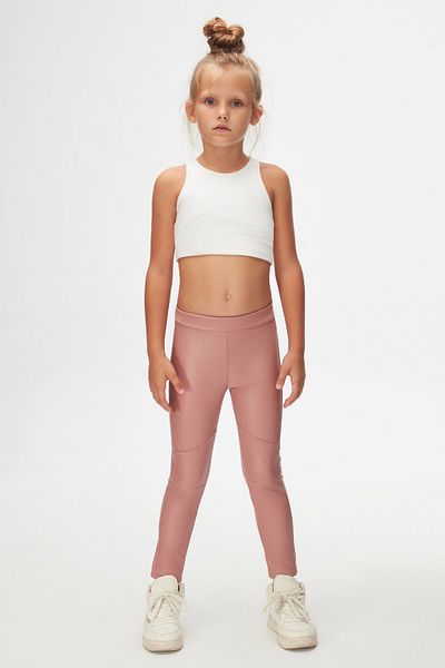 LOVETTI Powder Pink Girl's Raised Attached Leather Trousers