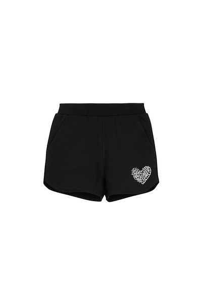 LOVETTI Girl's Shorts - BlacK, Heart Print, Two Thread