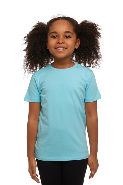LOVETTI UniSex KidS T-Shirt - Cyan, Zero Collar, Short Sleeve