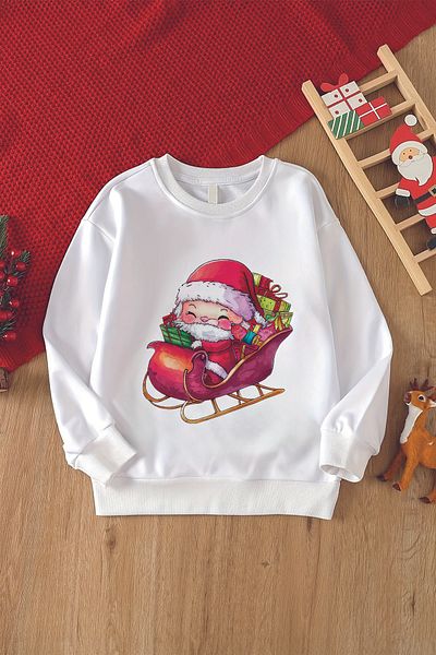 MYADA Унисекс детски суитшърт с коледен щампа Watercolot Sleigh Oversize 23097