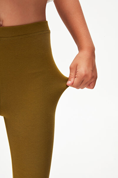 LOVETTI Olive Green Girl's Below Knee - Basic Tights Capri