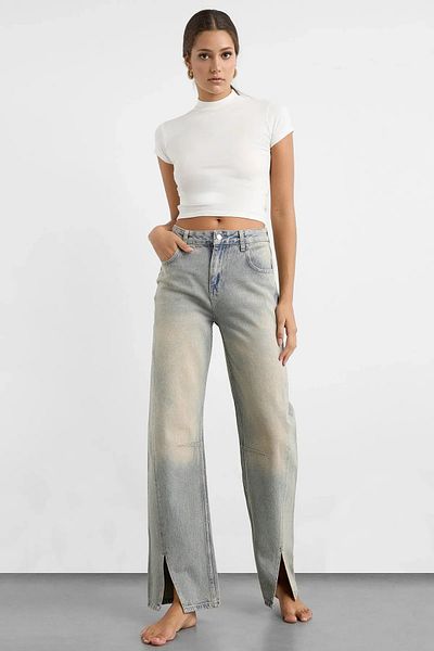 Hiccup Pantaloni drepți din denim cu talie obișnuită, cu detaliu cu fante