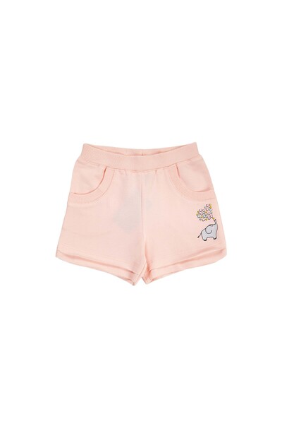 LOVETTI شورت بناتي - بودرة خفيفة، جيب، طباعة فيل، خيطين