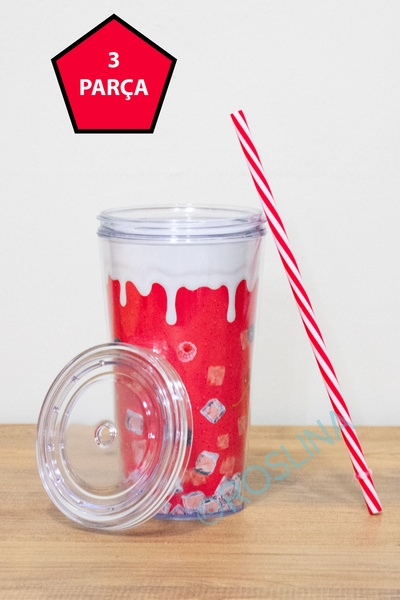 Roslina Pipetli Kapaklı Soğuk İçecek Meşrubat Bardağı Çocuk İçecek Bardağı 600 ML