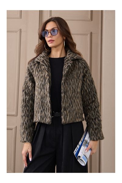 Elif Özbey Butik Jachetă de blană cu guler leopard