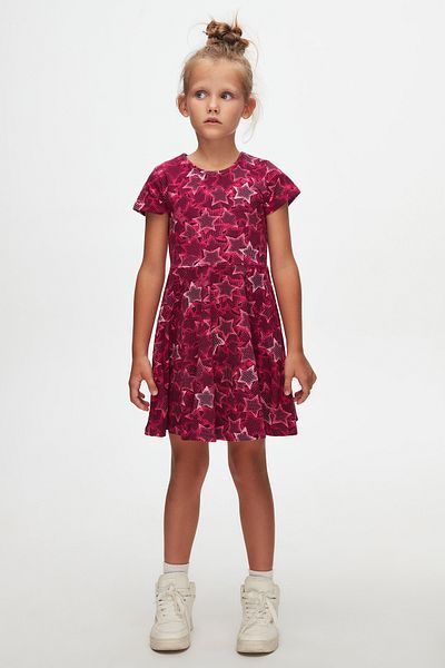 LOVETTI Girl's Patterned Pointing Stars Short Sleeve Dress