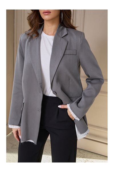 Elif Özbey Butik Jachetă cu dungi din țesătură premium gri