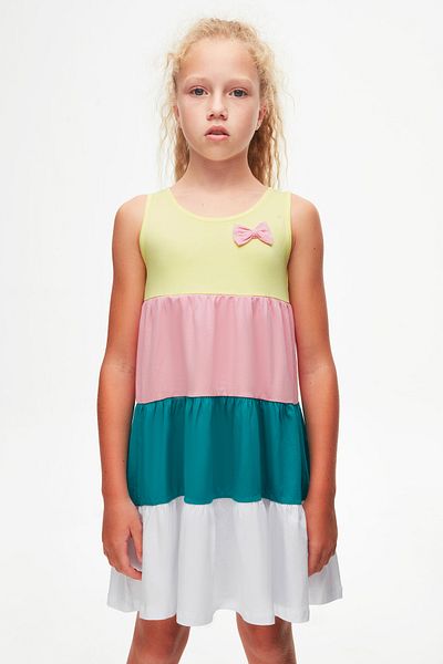 LOVETTI light Yellow And White lAyered StrAp Dress for Girls