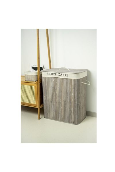 HONEYBEE Dual Section Durable Bamboo Laundry Hamper with Lid