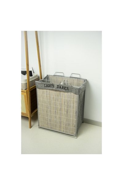 HONEYBEE Dual Section Open Top Bamboo Laundry Hamper with Handle