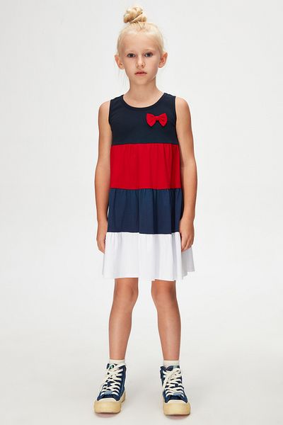 LOVETTI Dark Navy + White Girl's Colorful Drawstring Strap Dress