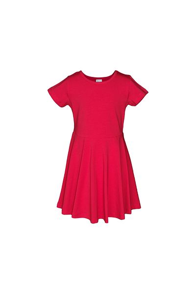 LOVETTI Red Colored Basic Short Sleeve Dress for Girls