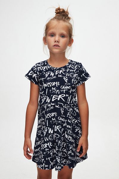 LOVETTI Girls Change World Pattern Short Sleeve Flared Skirt Dress