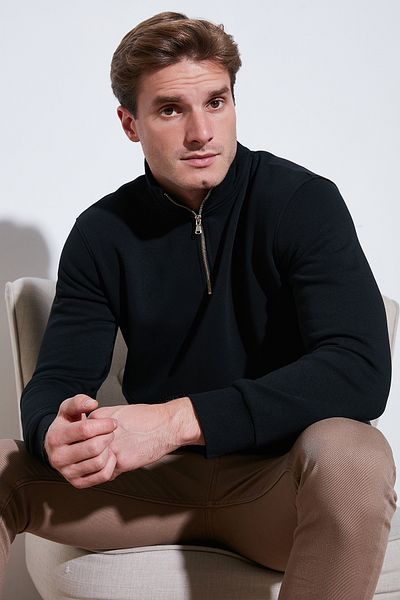 Buratti Men's Sweat 59052592   - Cotton, Half Zipper, Stand Collar Regular Fit Sweat