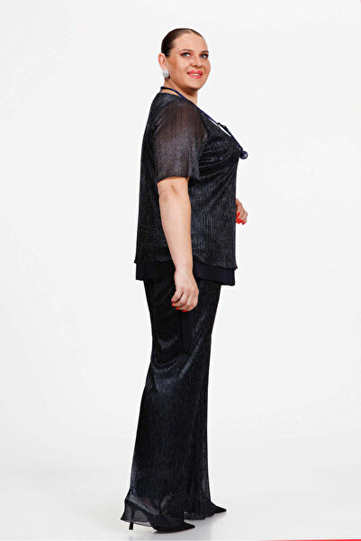 Gemko Simli Piliseli Bluz Pantolon Takım - Lacivert