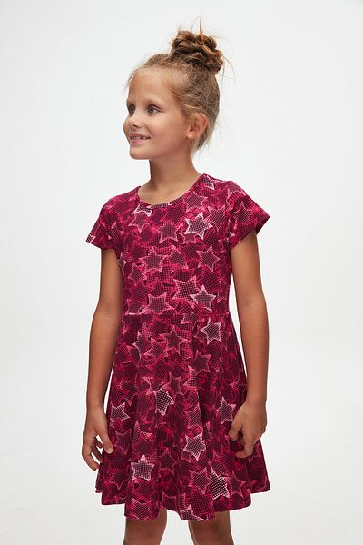 LOVETTI Girl's Patterned Pointing Stars Short Sleeve Dress