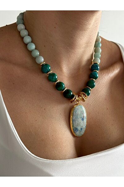 HERCY Doğal Turkuaz Taşı Kolye |  Doğal Taş Kolye | Gerçek Doğal Taş