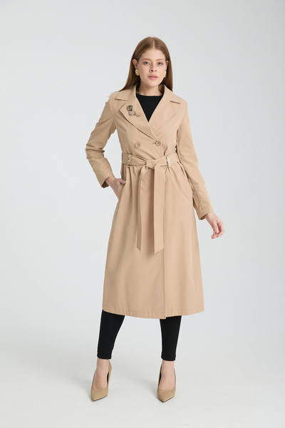 Soydan Güner Astarsız Su Geçirmez Kırışmaz Ara Boy Yazlık Trençkot Bej 7620