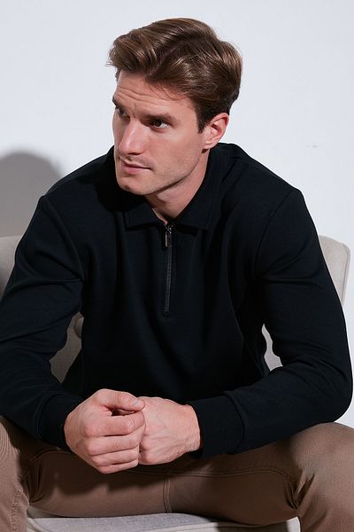 Buratti Men's Polo Collar Sweat - Cotton, Half Zipper, Regular Fit Sweat 5905789