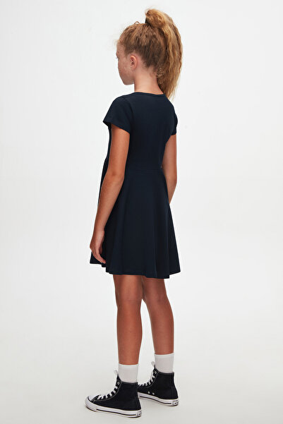 LOVETTI DarK Navy Basic Short Sleeve Dress for Girls