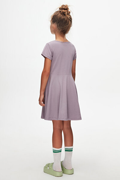LOVETTI Rochie de bază simplă pentru fete liliac moale cu mânecă scurtă