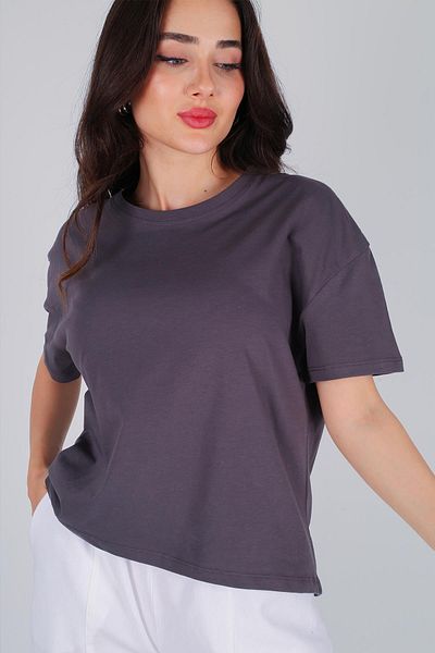 FACETTE Tricou de bază antracit cu mânecă scurtă pentru femei