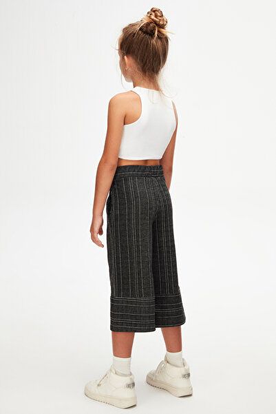 LOVETTI Antrasit Çizgili Bol Paça Kız Çocuk Pantolon Kapri