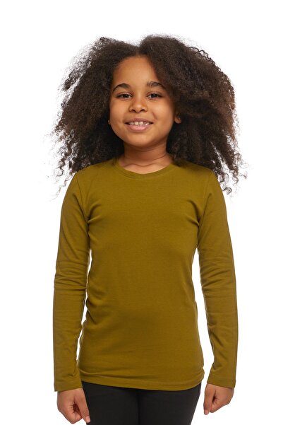 LOVETTI Tricou cu mânecă lungă, unisex, de bază, verde măsline