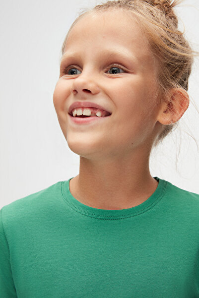 LOVETTI Dark Green Basic Unisex Children's Seasonal Crew Neck Long Sleeve T-Shirt