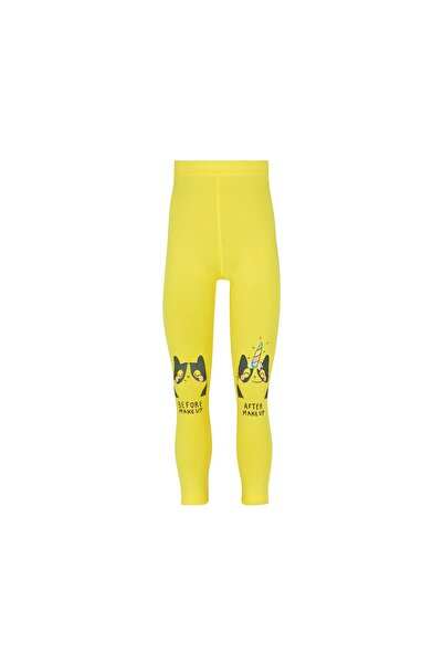 LOVETTI Yellow Phosphorescent Cat Printed Girl's Seasonal Tights