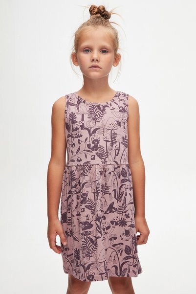 LOVETTI Gül Kurusu Forest Animals Girl's Patterned Sleeveless Dress