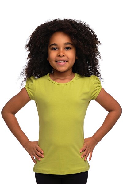 LOVETTI Yağ Yeşili Basic Kız Çocuk Sıfır Yaka Karpuz Kol Tişört
