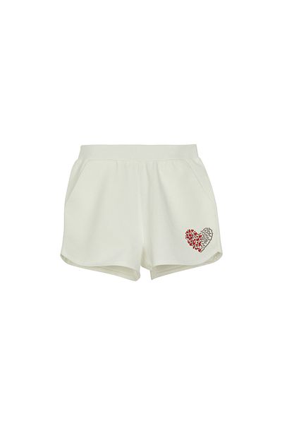 LOVETTI Ecru Girl's Shorts - Two Thread, Heart Printed