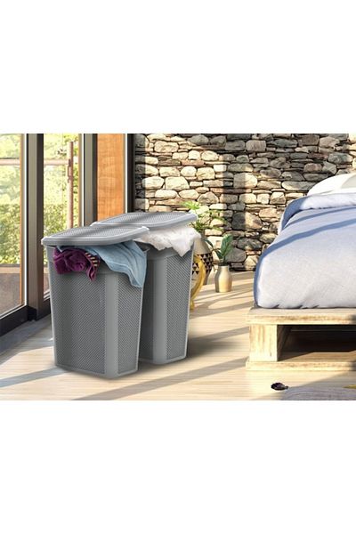 Üçsan Drop Design Slim Laundry Basket with Lid 55 x 46 x 29cm