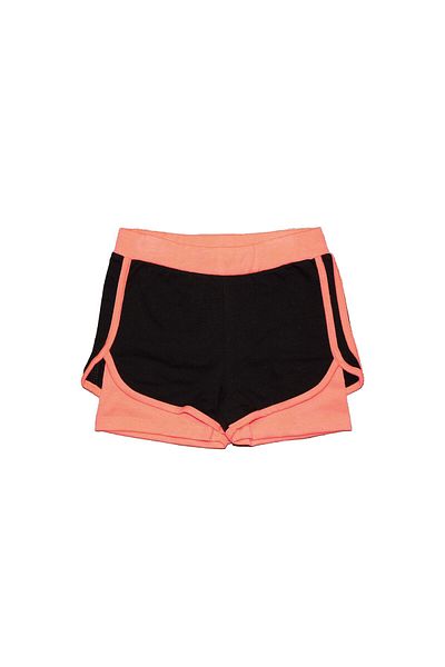 LOVETTI BlacK-phosphor Orange Two Thread Ribbed Waist Shorts for Girl