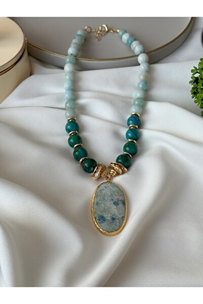 HERCY Doğal Turkuaz Taşı Kolye |  Doğal Taş Kolye | Gerçek Doğal Taş