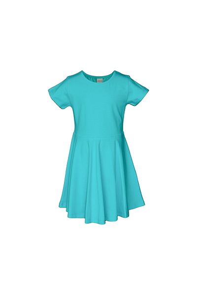 LOVETTI Light Turquoise Colored Short Sleeve Basic Dress for Girls