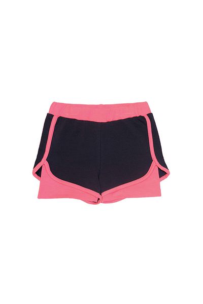 LOVETTI Girl's Short Shorts - DarK Navy Blue, Phosphor Fuchsia, Ribbed Waist, Two Thread