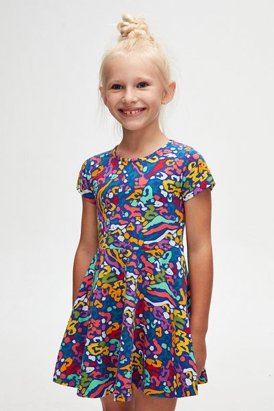 LOVETTI Girl's Patterned Abstract Leopard Short Sleeve Dress