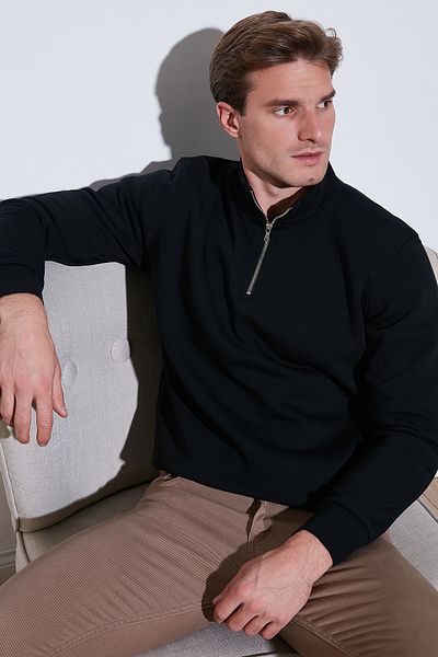 Buratti Men's Sweat 59052592   - Cotton, Half Zipper, Stand Collar Regular Fit Sweat