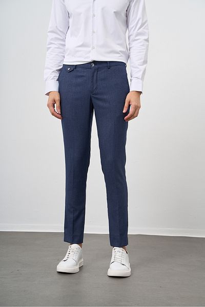 Morven Men's Navy Blue Carbon Patterned Slim Fit Classic Pants