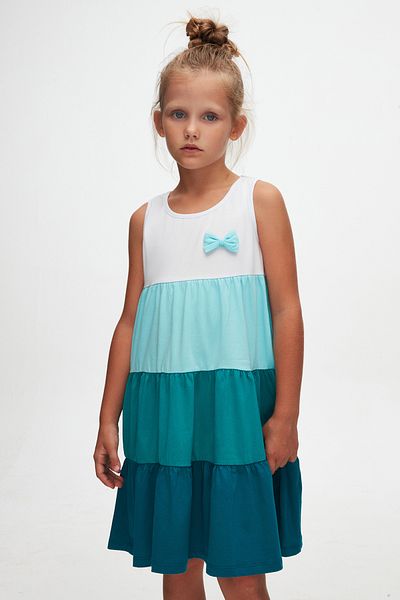 LOVETTI Girl's Strap Dress - White DarK Petrol Color