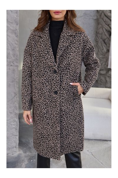 Elif Özbey Butik Palton model Zr cu un singur nasture cu model leopard