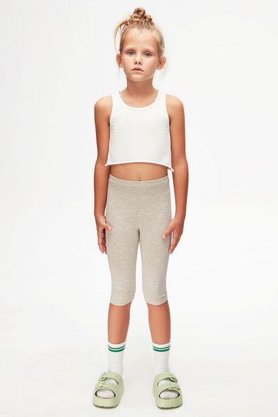 LOVETTI Dark Beige Melange Girl's Plain Basic Below the Knee Capri