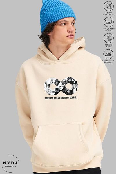 Nyda Collections Φούτερ με στάμπα Ataturk Unisex Oversize - Μακρυμάνικο, Κουκούλα, Βαμβακερό